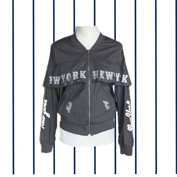 NY Mets Jacket w/ruffle & Silver glitter logos S - Picture 4 of 12